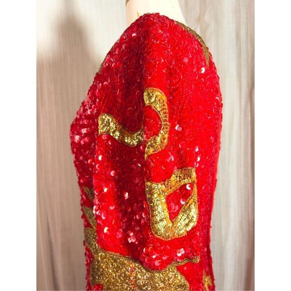 Laurence Kazar | Women’s | Dresses | M | Vintage Red Gold Mini Sequined Evening - Picture 5 of 8